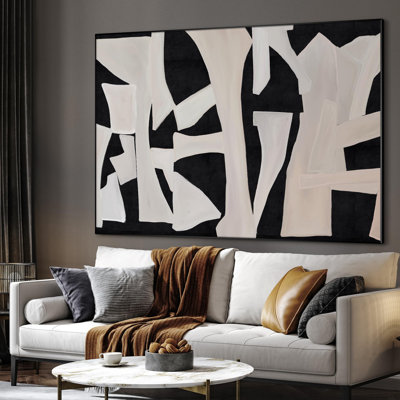 Très grand art mural imprimé sur toile - découpe noire abstraite, collage audacieux, illustration, décoration pour le salon ou la chambre à coucher