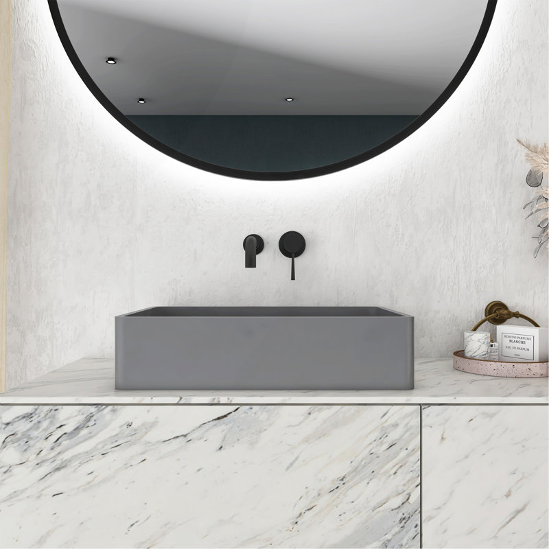 Lavabo de salle de bain rectangulaire en béton 19,68 "gris foncé moderne avec motifs, Gris