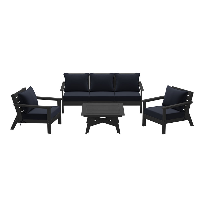 6-Piece Deep Seating Set, Navy Blue, Black