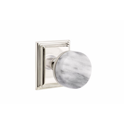 Ensemble de boutons de passage Emtek Select, rosette Wilshire, tige conique, poignée en marbre blanc