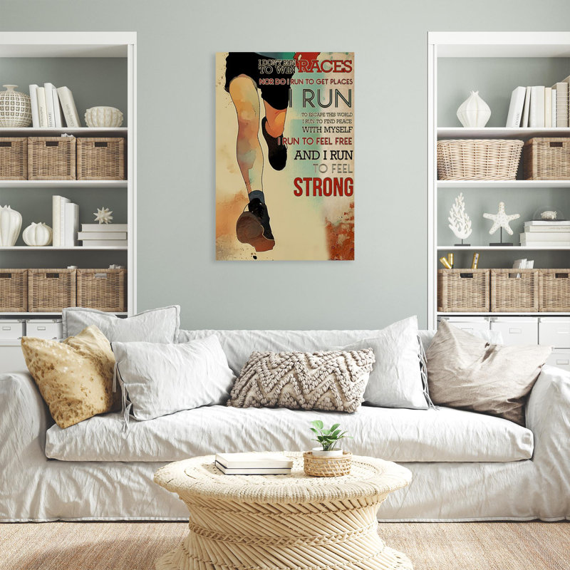 «I Run To Feel Strong», impression de rectangle sur toile tendue, impression sur toile, L 24 po x H 36 po