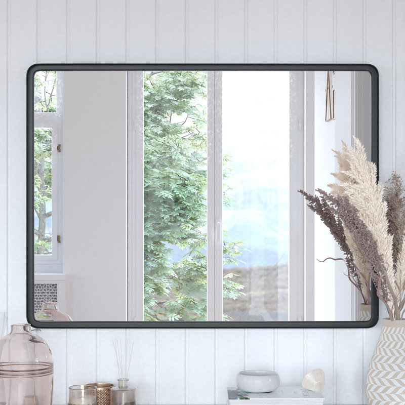 Miroir mural incassable avec cadre en métal Jonis, Noir, 30 po x 20 po