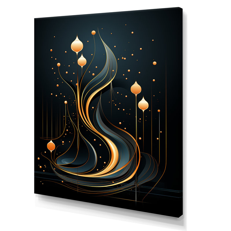 «Black and Gold Golden Minimalistic Line Art III», reproduction d'art murale abstraite, Toile tendue