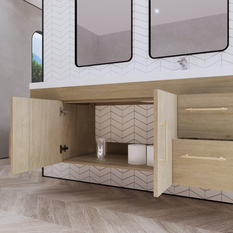 59.06'' Single Bathroom Vanity with Acrylic Top, White Oak