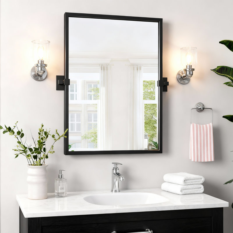 Miroir de salle de bain inclinable avec cadre en alliage d'aluminium, miroir pivotant, miroir de meuble-lavabo mural réglable