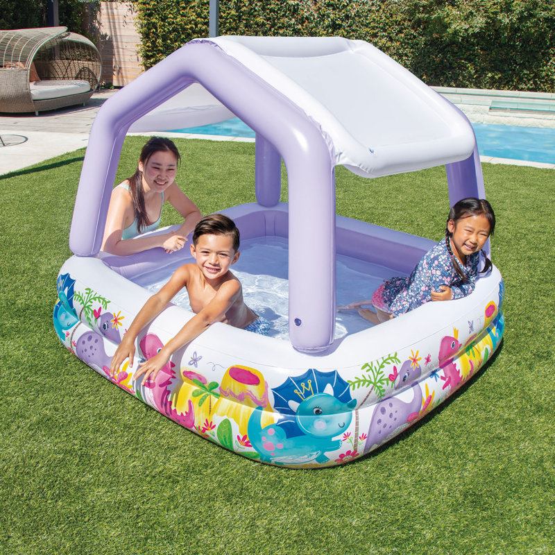 Intex Inflatable Ocean Scene Sun Shade Kids Swimming Pool With Canopy, 5' L x 5' W x 4' H