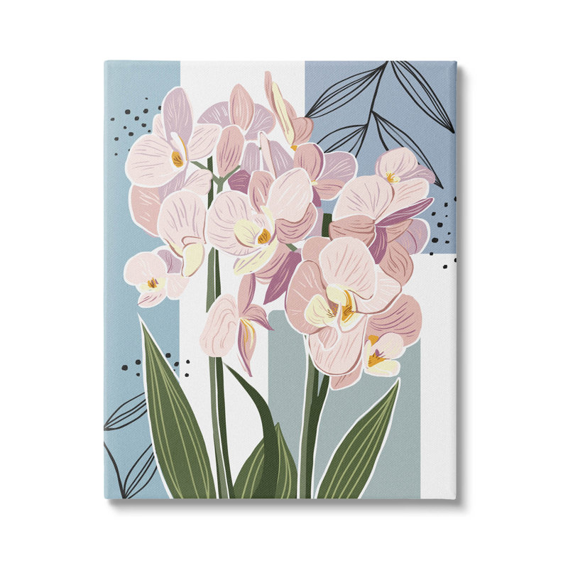 Orchidée moderne carrée, estampe numérique par Ziwei Li, H 30 po x l 24 po x P 1,5 po, Giclée encadrée blanc bord de mer