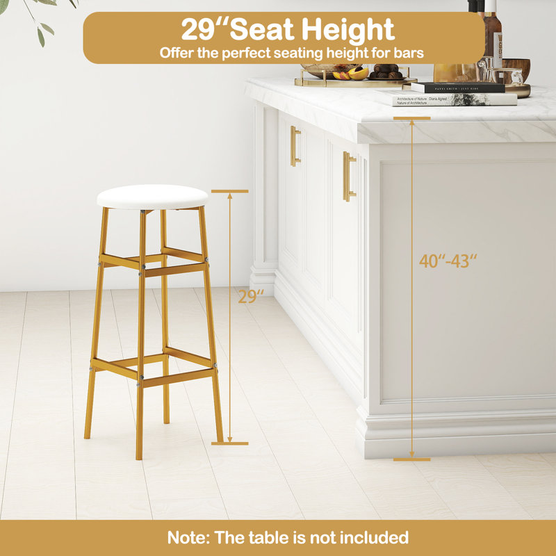 Ensemble de 2 tabourets de bar avec structure en métal robuste et repose-pieds pour îlot de cuisine, Doré, 2, Blanc