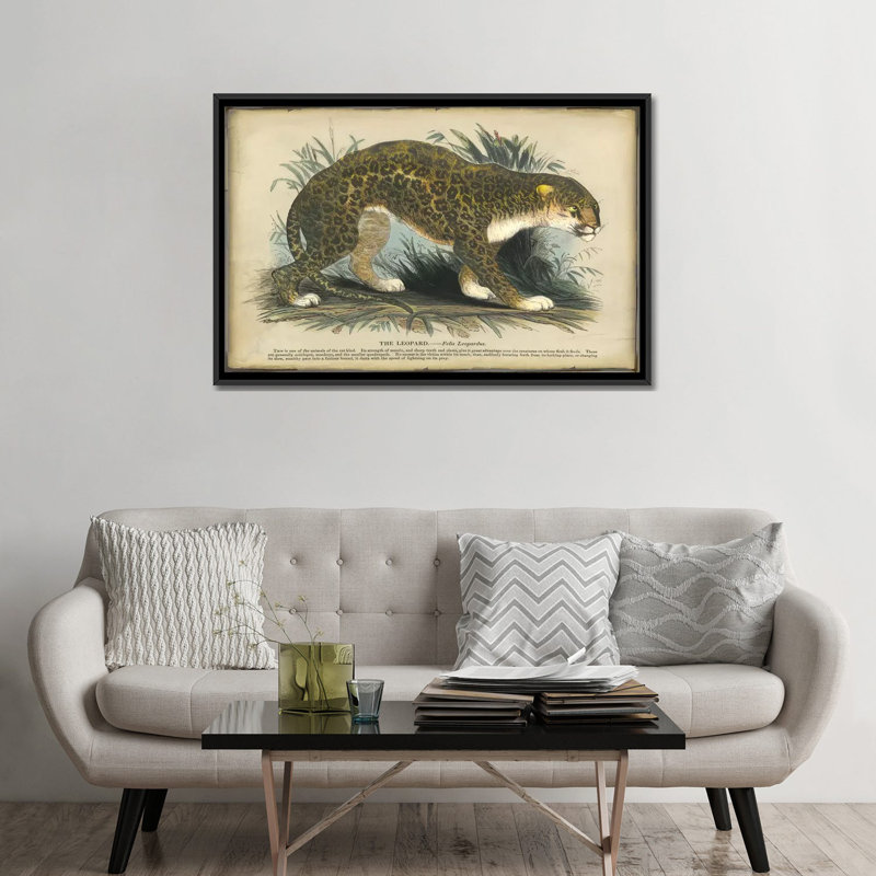 «Leopard», reproduction sur toile, H 18 po x l 26 po x P 1,5 po, Toile avec cadre noir, Pas de tapis