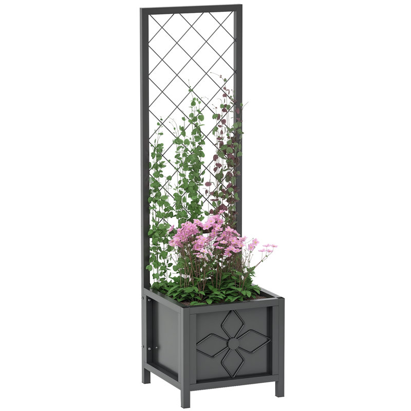 Boîte à fleurs en métal avec treillis et trous de drainage