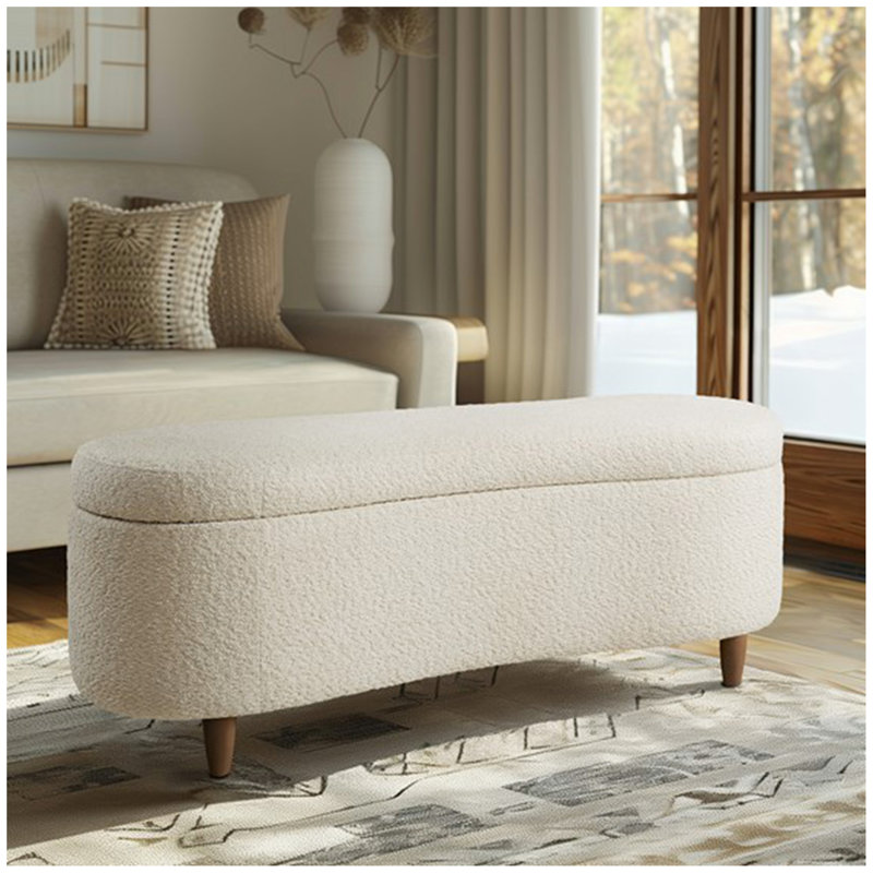 Boucle Flip Top Storage Bench See below, Cream