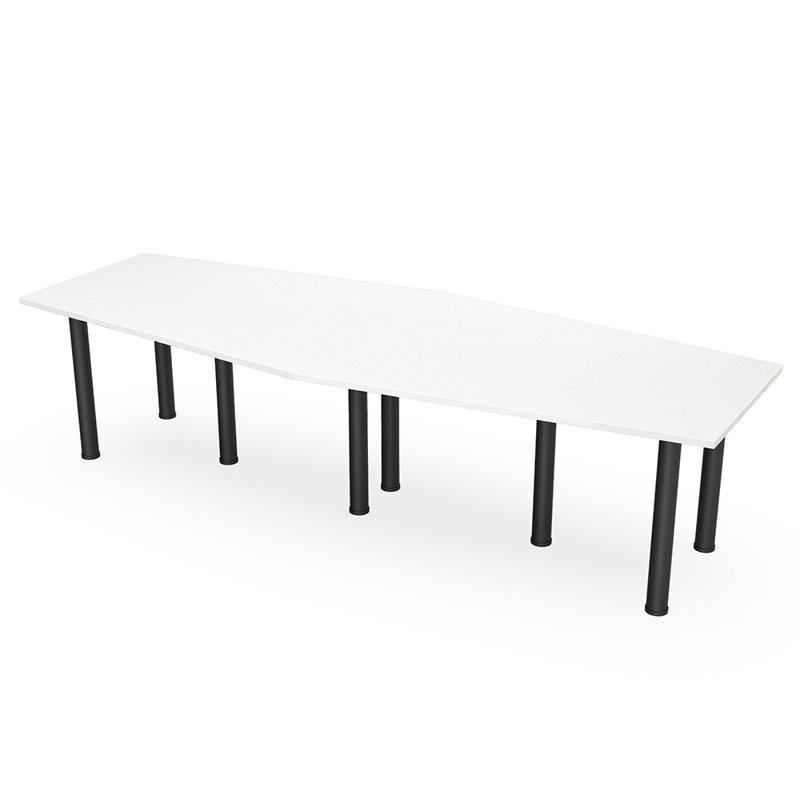 Table hexagonale avec pieds Nyemia, L 120 po x l 48 po, Blanc classique, Noir mat