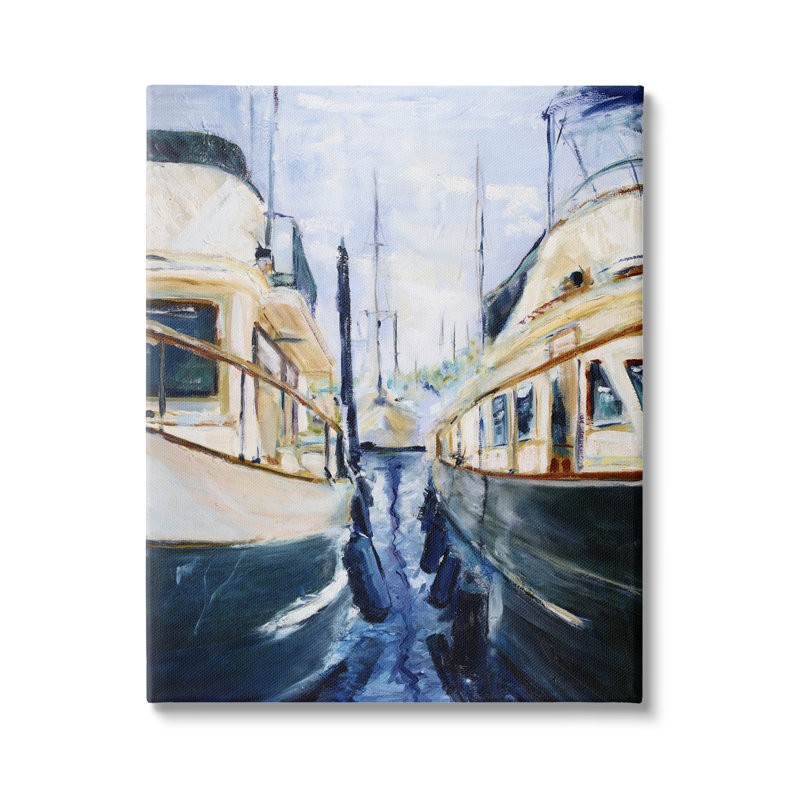 «Au-407», toile Marine Harbor Docked bâtons sur toile par Curt Crain, H 30 po x l 24 po x P 1,5 po