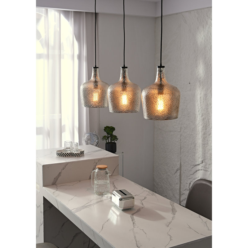 Luminaire suspendu 1 lumière à intensité variable de 9,5 po avec verre martelé Kettner , Argent