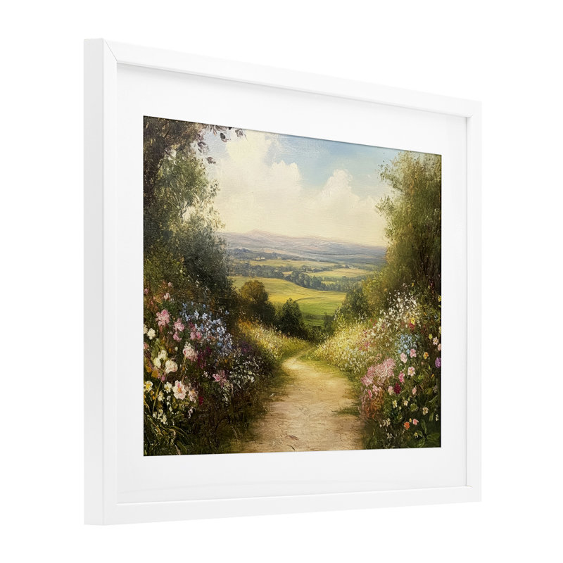 «Wildflower Lane Landscape», reproduction encadrée sous verre, par Petal Prints Design, H 13 po x l 16 po, Cadre blanc côtier