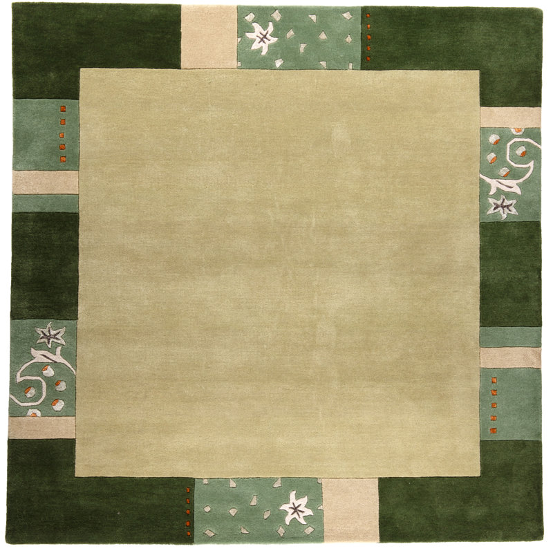 Royal Ganges Handmade Wool Rug in Green, Square 200cm