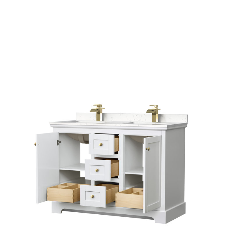 Ensemble de meuble-lavabo double 48 po Avery, Bleu foncé, Marbre de culture de Carrare veiné clair, Noir mat