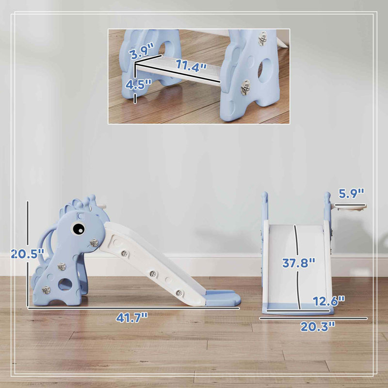 Toboggan pour tout-petits, toboggan autoportant pour enfants, Bleu, blanc