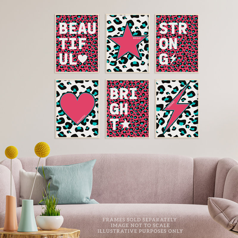 Leopard Pattern Bold Shapes - 3 Piece No Frame Print Set, 29.7cm H x 21cm W x 0.4cm D, Multicoloured Pink