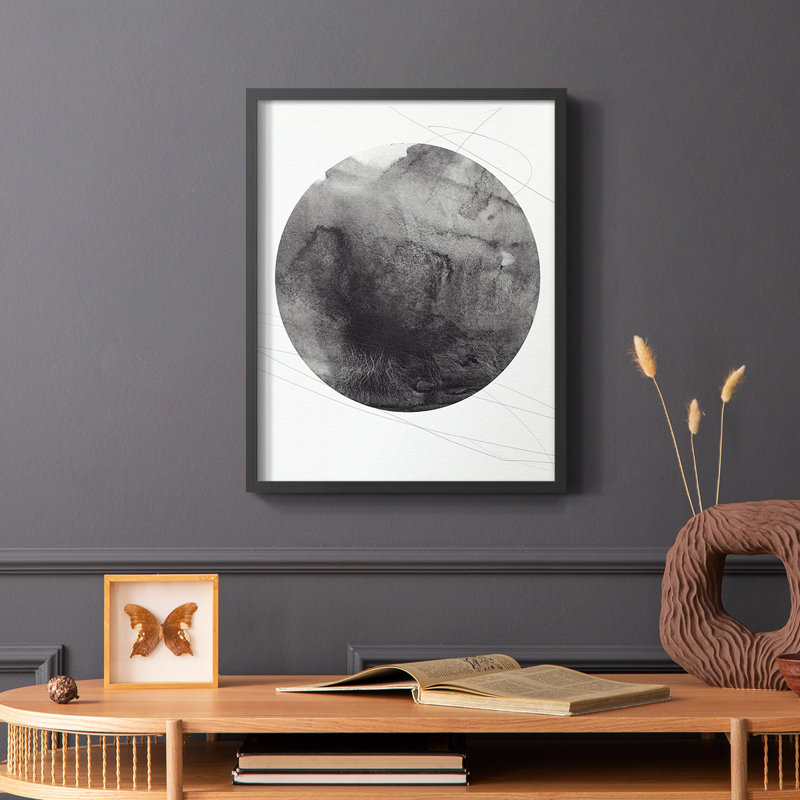 Graphite Moon I, reproduction encadrée - bois massif, Cadre simple noir, H 14 po x l 11 po