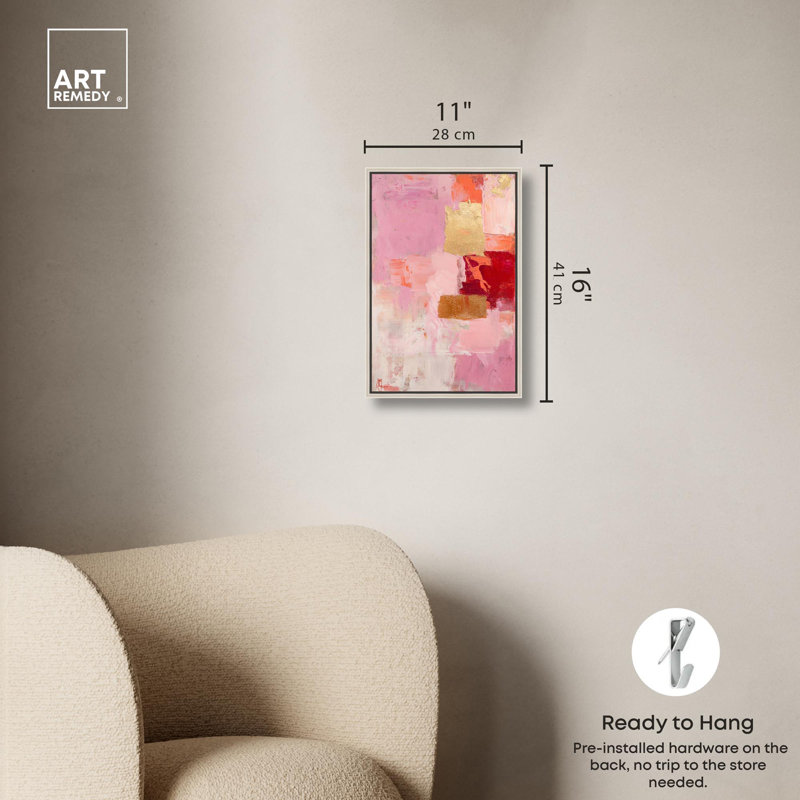 Art Remedy Blush, toile abstraite, Cadre argenté flottant, H 16 po x l 11 po