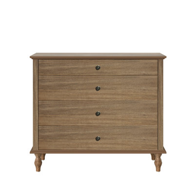 Grande commode à 4 tiroirs avec pied en bois massif, commode avec boutons de tiroir en métal, design antique pour chambre à coucher et chambre de bébé