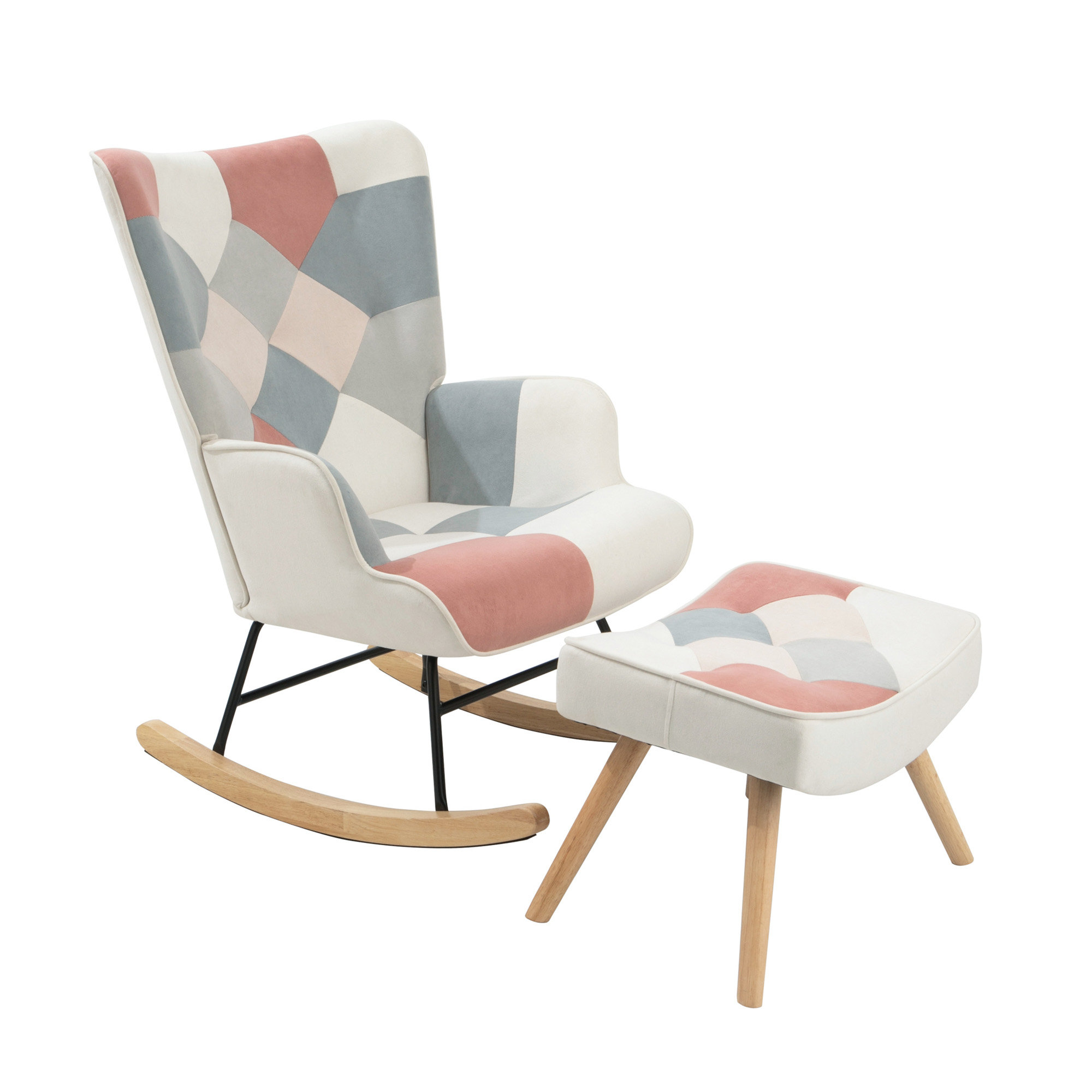 George Oliver Rocking Chair With Ottoman, Mid Century Fabric Rocker ...