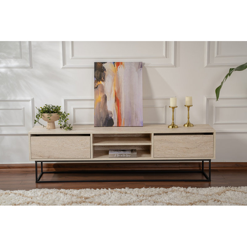 Kalune Design Unfinished TV Stand for TVs up to 75", White/Black
