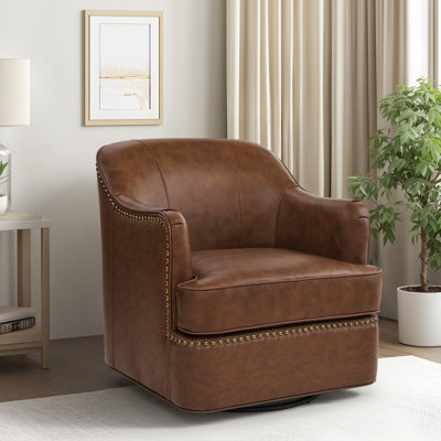 Whitlock Leather Match Swivel Barrel Chair