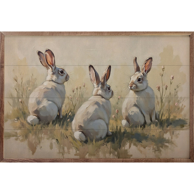 Three Bunnies In Grass, H 5 po x l 8 po