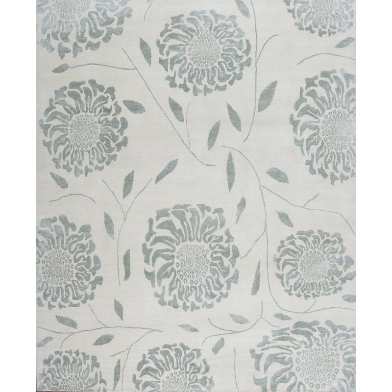 Modern Tibet Hand Knotted Floral Area Rug, Rectangle 8' x 10'