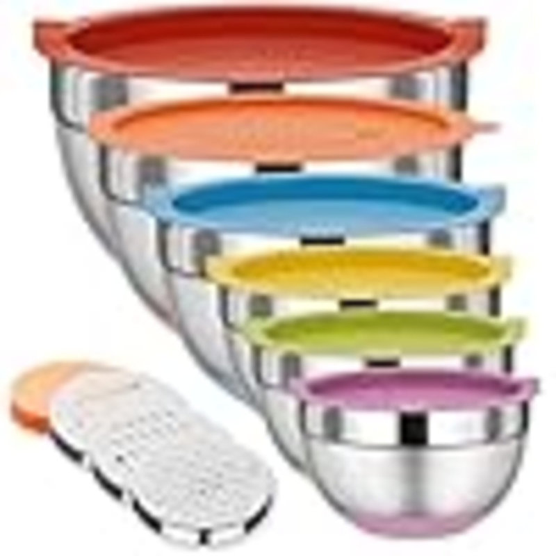 Ensemble de bols à mélanger avec couvercles, 6 bols de rangement gigognes en acier inoxydable pour la cuisine, avec 3 râpes et fonds antidérapants, taille 5,5,3,5,2,5,2,1,1,5,1,1 pte