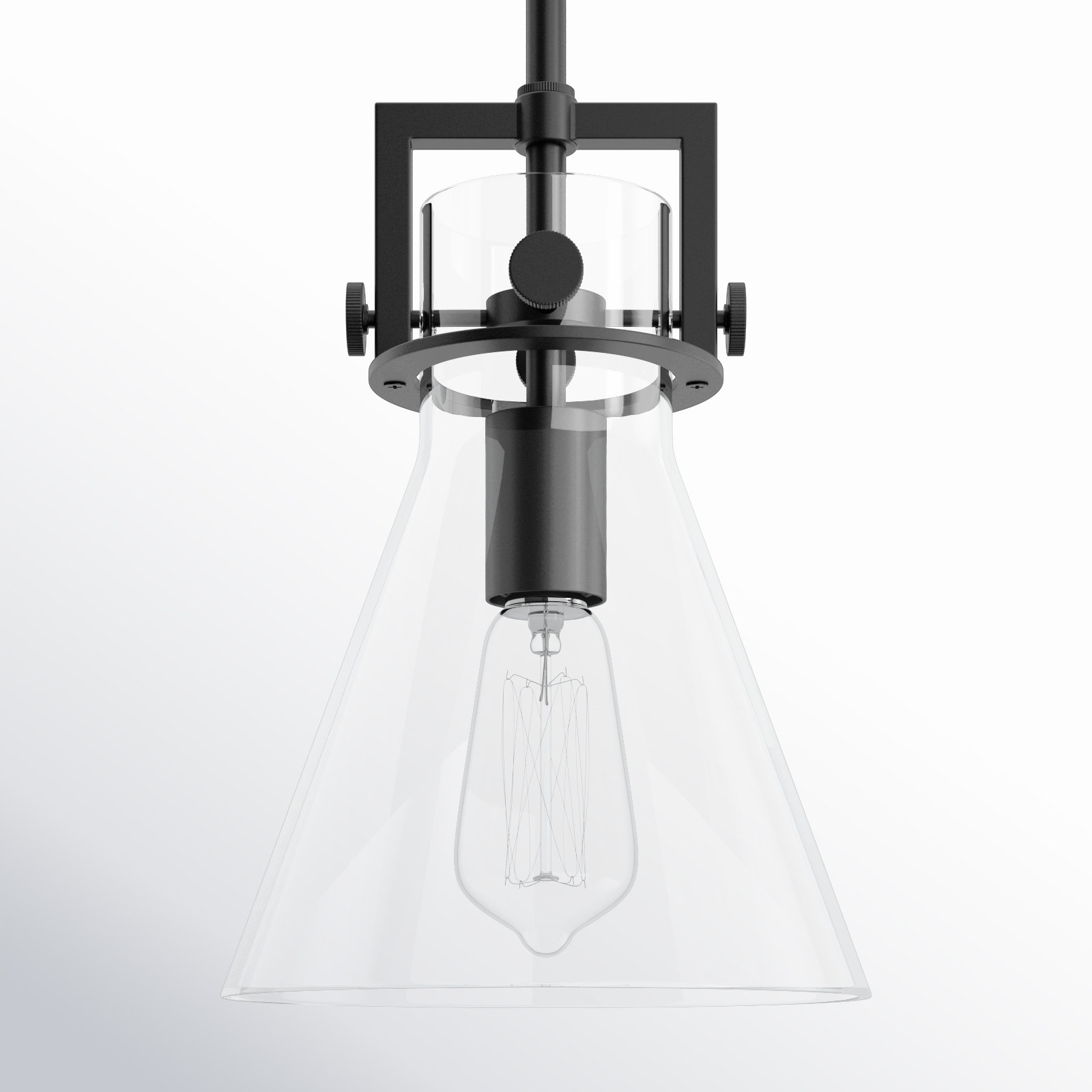 Coterie Single Light Glass Dimmable Pendant, Clear, Matte Black, 11.38" H x 8" W x 8" D