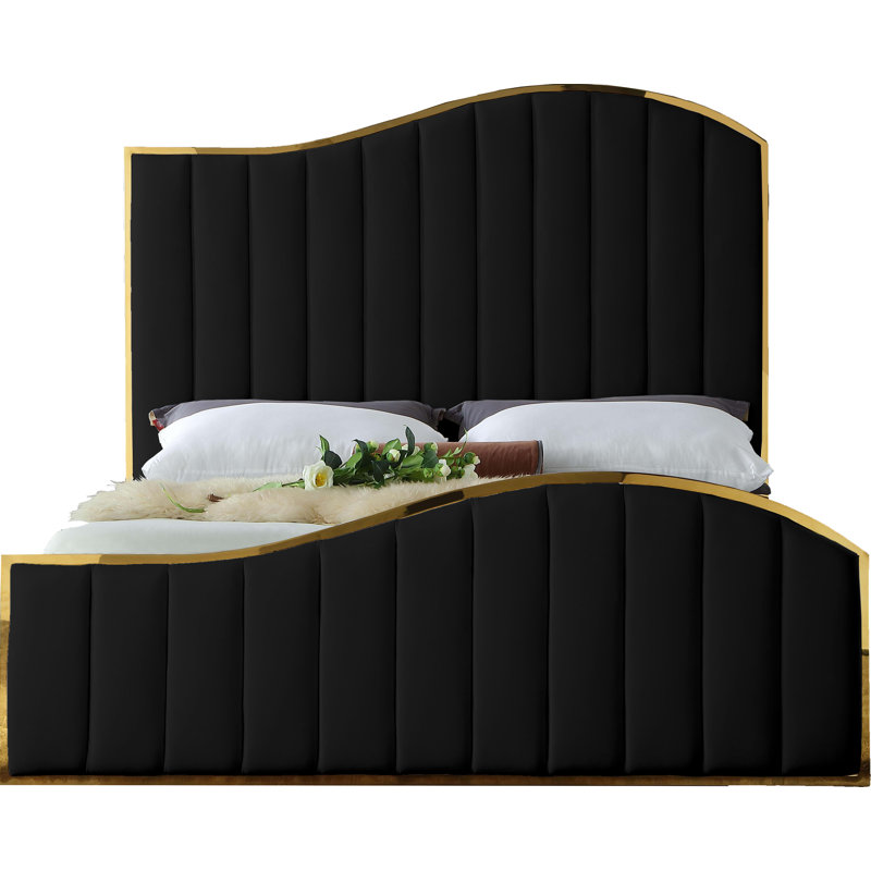 Lit plateforme tapissier Jolie, Velours noir, Très grand