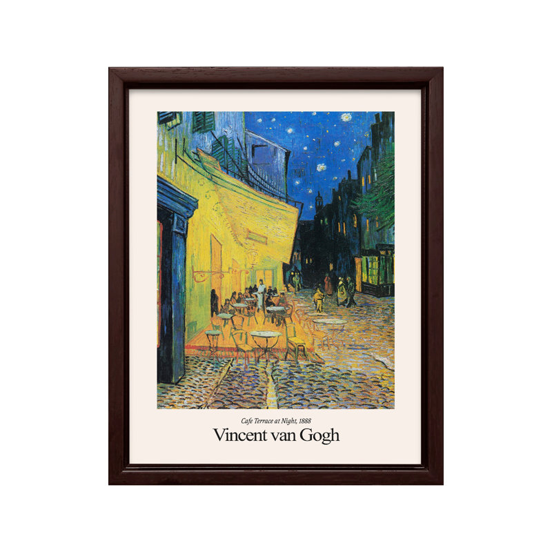 Van Gogh - terrasse de café la nuit, Canevas, H 18 po x l 24 po, Encadrement brun