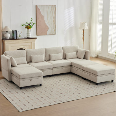 Modular Sectional Sofa with Storage, U Shaped Sectional Sofa for Living Room, Convertible Cloud Sectional Couch with Chaise, 6 Seat Couch with Cushion