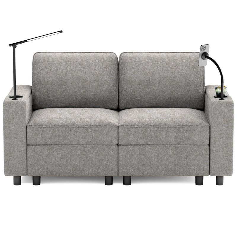 Canapé modulaire à accoudoirs carrés avec rangement Myriane, Mélange de polyester gris