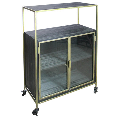Rolling Wood and Brass Bar Cart