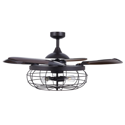Ventilateur de plafond à pales rétractables de 48 po avec lumière et télécommande Industri, ventilateur de plafond industriel Fandelier, technologie de conception brevetée, pales plus épaisses plus résistantes, bronze huilé