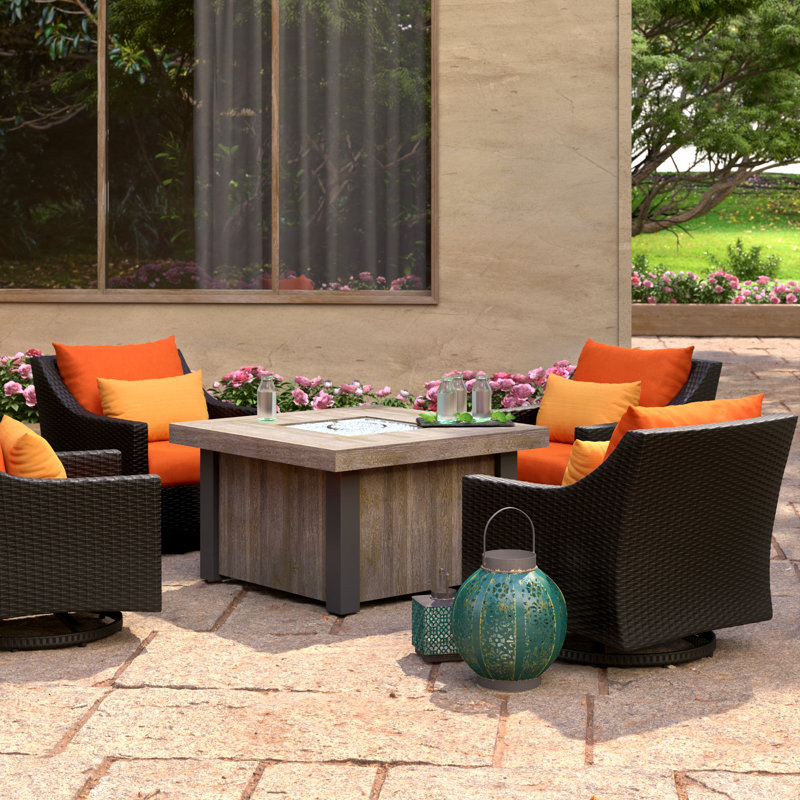 Deco Motion Fire 5 Piece Deep Seating Group with Cushion, Spectrum Cayenne Sunbrella® Plainweave