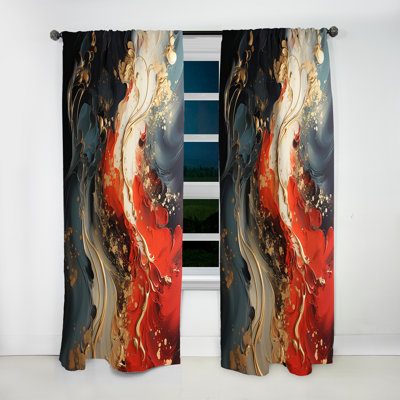 Rouge et or Marble Fire VI - Rideau abstrait obscurcissant avec peinture abstraite - 1 panneau