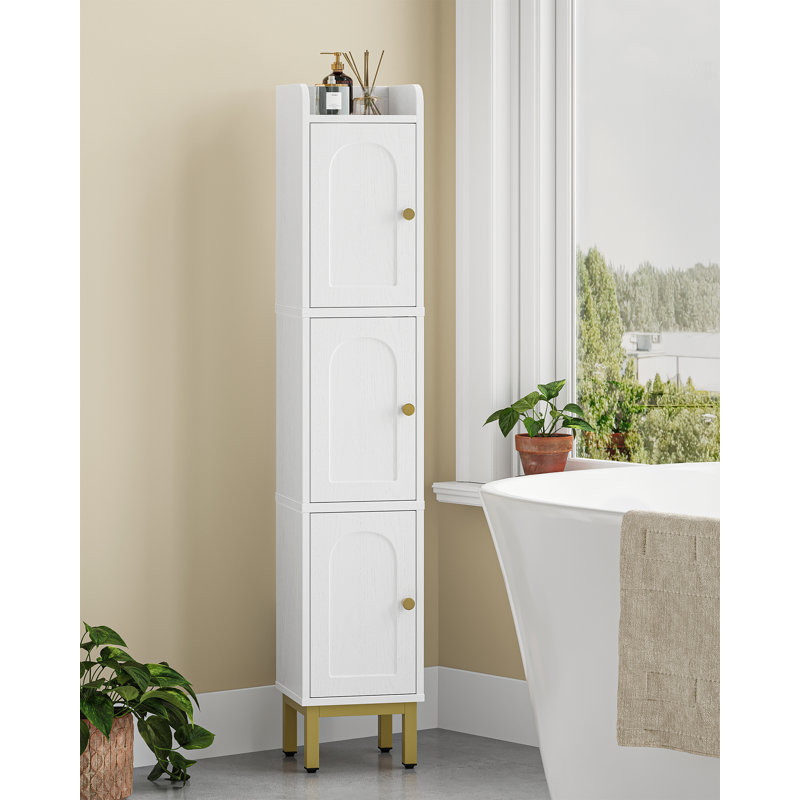 Slim Bathroom Storage Cabinet, Narrow Bathroom Organizers and Storage with 4 Adjustable Feet, Laundry Room Organization for Small Space, Kitchen, Living Room, 3 Doors White
