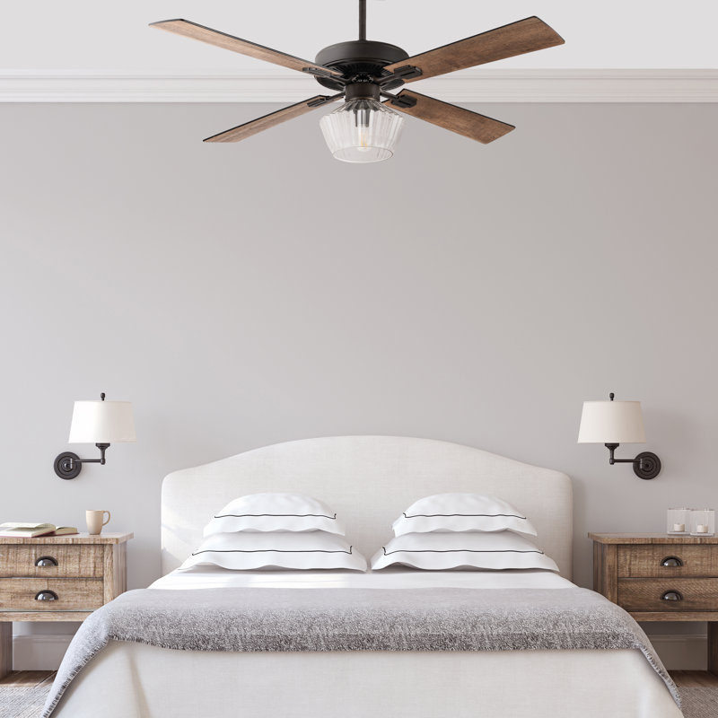 Drexel 52"W Remote Controlled Ribbed Clear Glass Shaded Ceiling Fan - Beachcrest Home