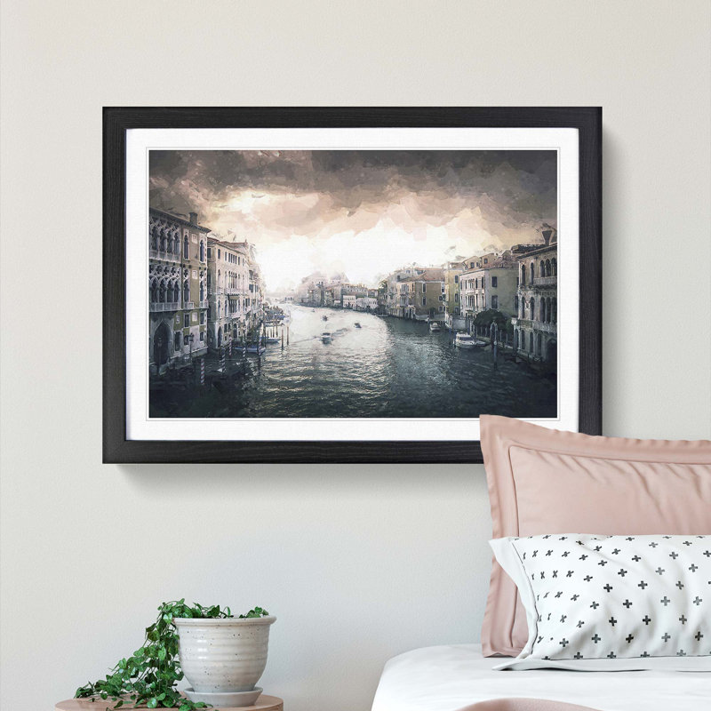 The Grand Canal in Venice Italy in Abstract - Picture Frame Graphic Art Print, 62cm H x 87cm W x 2cm D, Black Framed