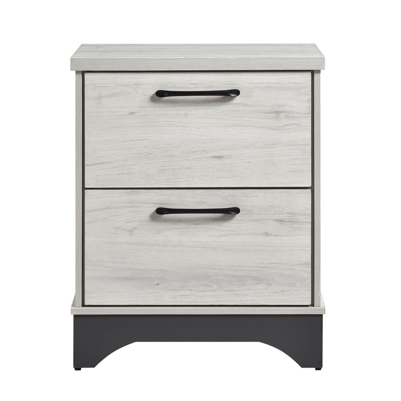 Contemporary Two-Tone White Oak And Gray Finish 2-Drawer Nightstand Bedroom Furniture 1Pc