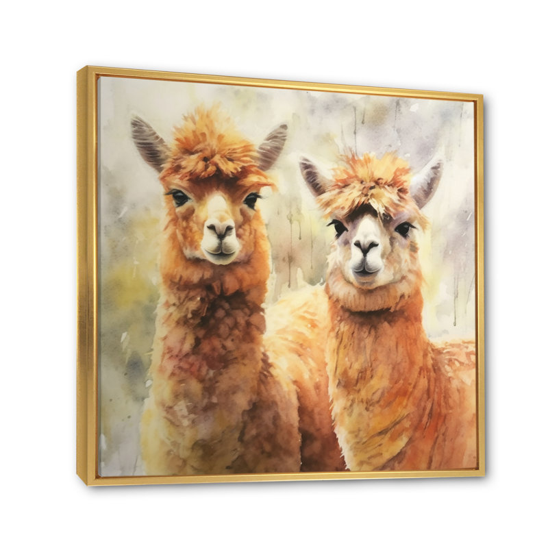 Alpagas gracieux sur toile, H 30 po x l 30 po x P 1 po, Cadre flottant doré