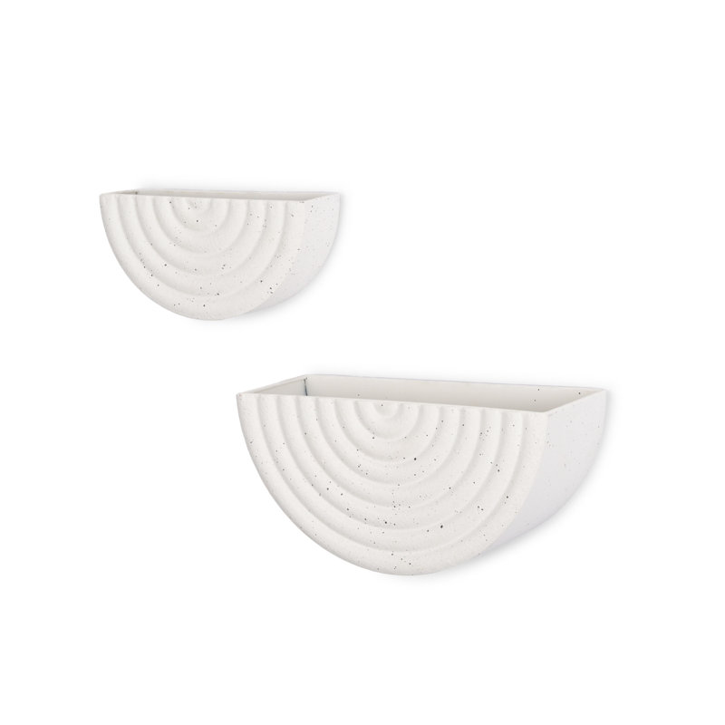 Ensemble de deux pots à fleurs muraux géométriques en métal blanc