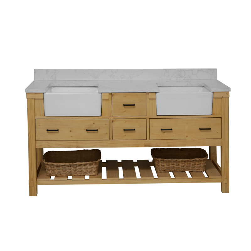 Hitton 72'' Double Bathroom Vanity with Top, Engineered Carrara, Driftwood