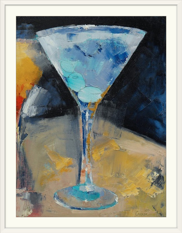 "Anjlee Blue Martini" par Michael Creese, reproduction d'art, H 24 po x l 20 po x P 1 po, Cadre blanc