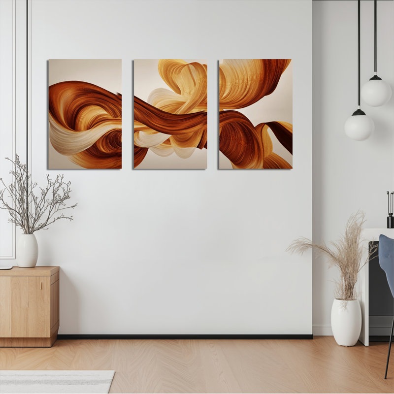 Ensemble de 3 tableaux abstraits à motifs de vagues sur toile tendue, pour la décoration du salon et de la chambre.